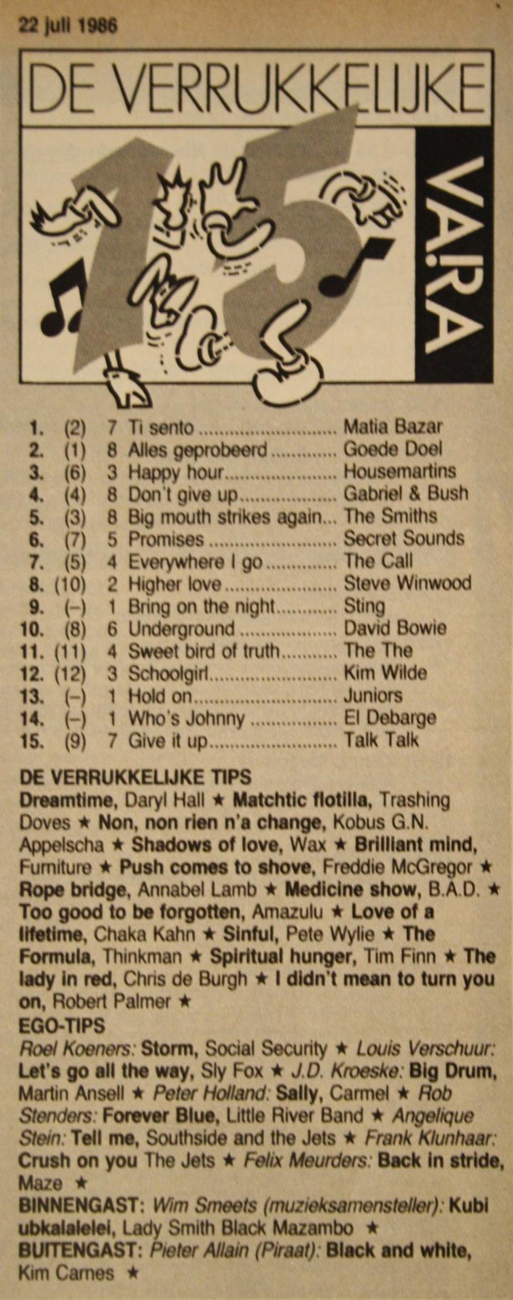 De Verrukkelijke 15 van 22 juli 1986, afgedrukt in de VARA-gids