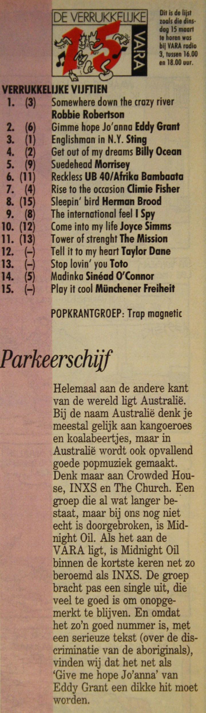 De Verrukkelijke 15 van 15 maart 1988, afgedrukt in de VARA-gids
