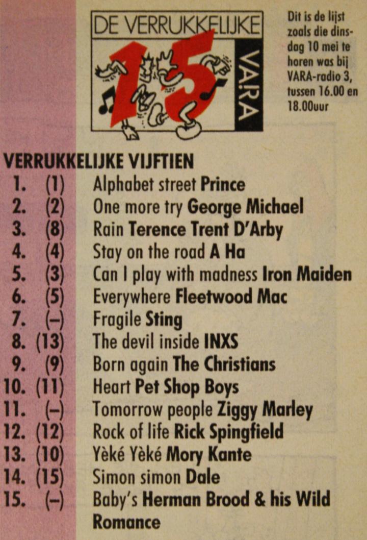 De Verrukkelijke 15 van 10 mei 1988, afgedrukt in de VARA-gids